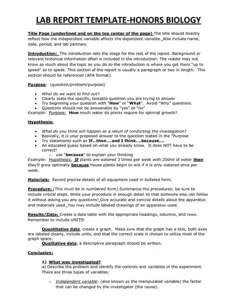 formal lab report template ap biology